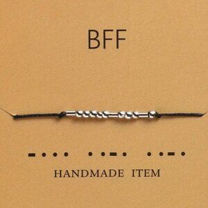 "BFF" Silver Morse Code Bracelets - Adjustable String, Inspirational Message